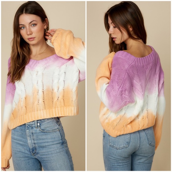 Fall Cable Knit Ombre Sweater Tie Dye Pullover Top Dolman Sweaters - Picture 3 of 10